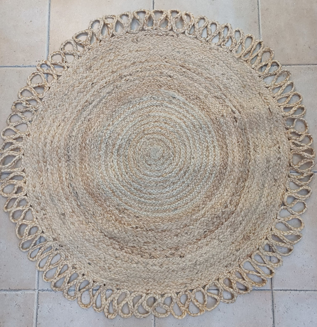 Alfombra Redonda de Yute Beige y Marrón