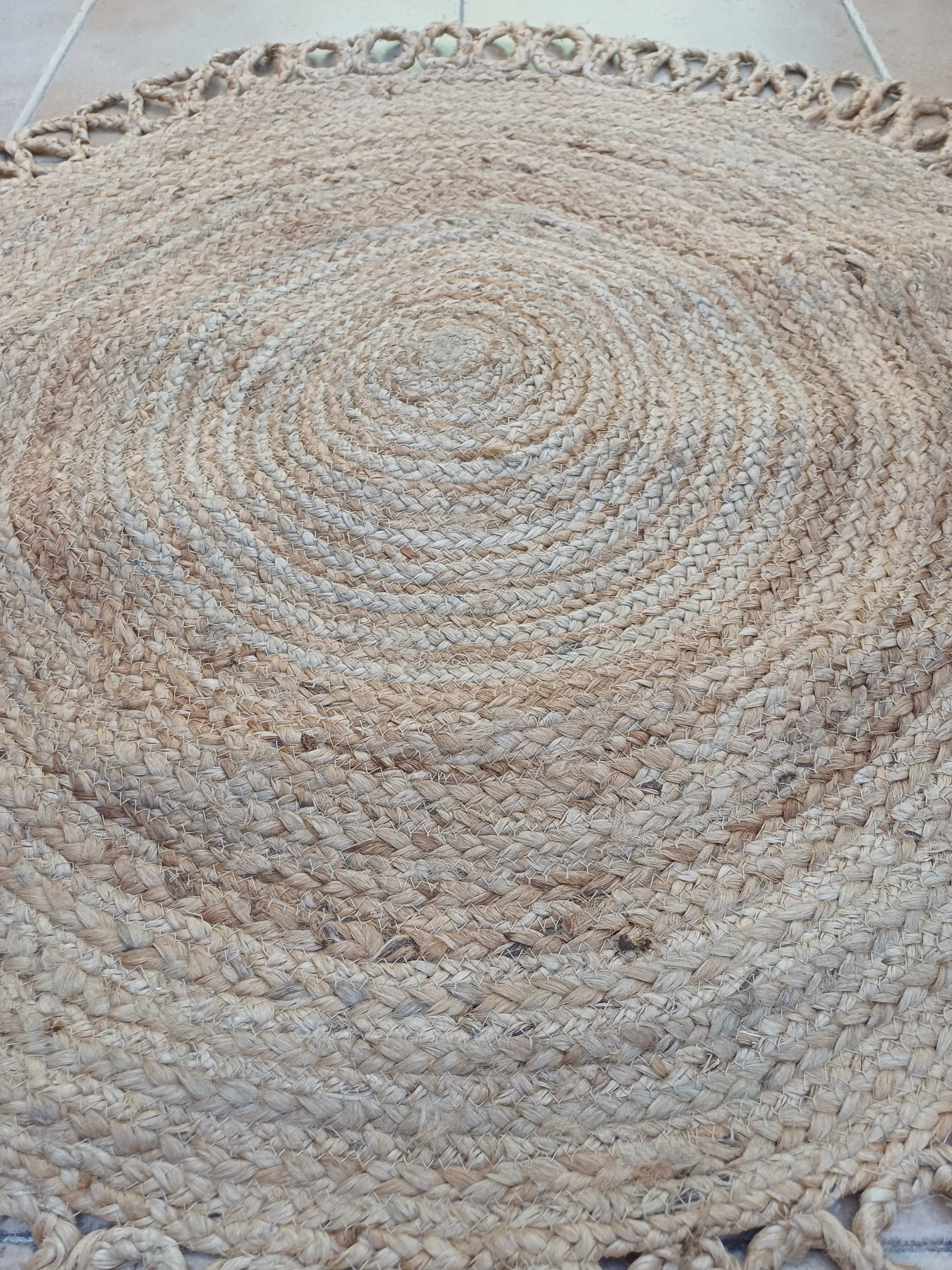 Alfombra Redonda de Yute Beige y Marrón