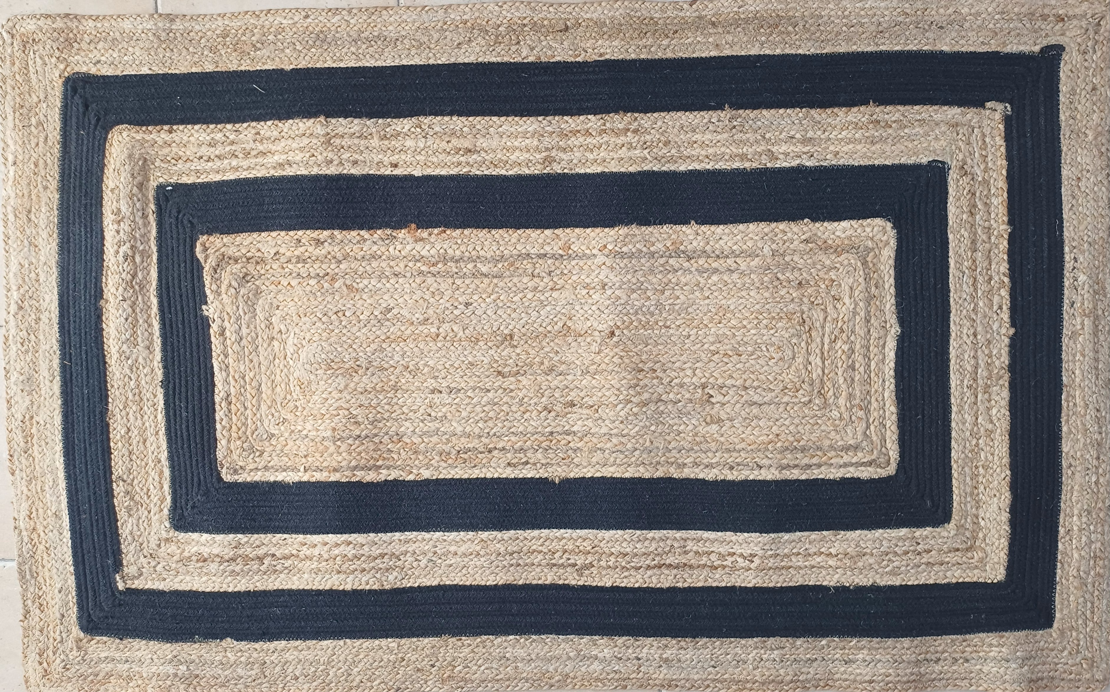 Alfombra Yute y Algodón Beige/Negro