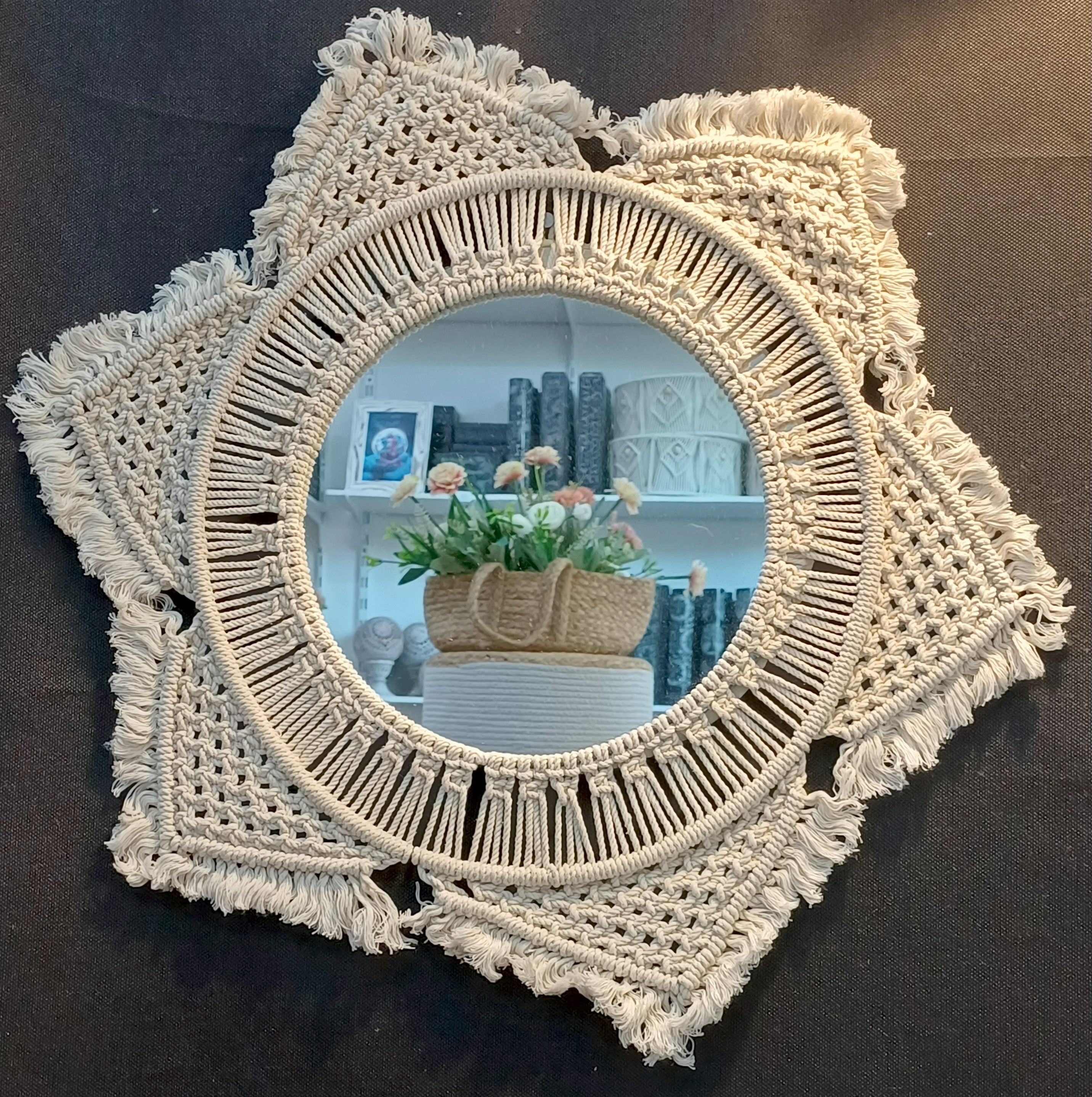Espejo Macramé Pequeño Blanco