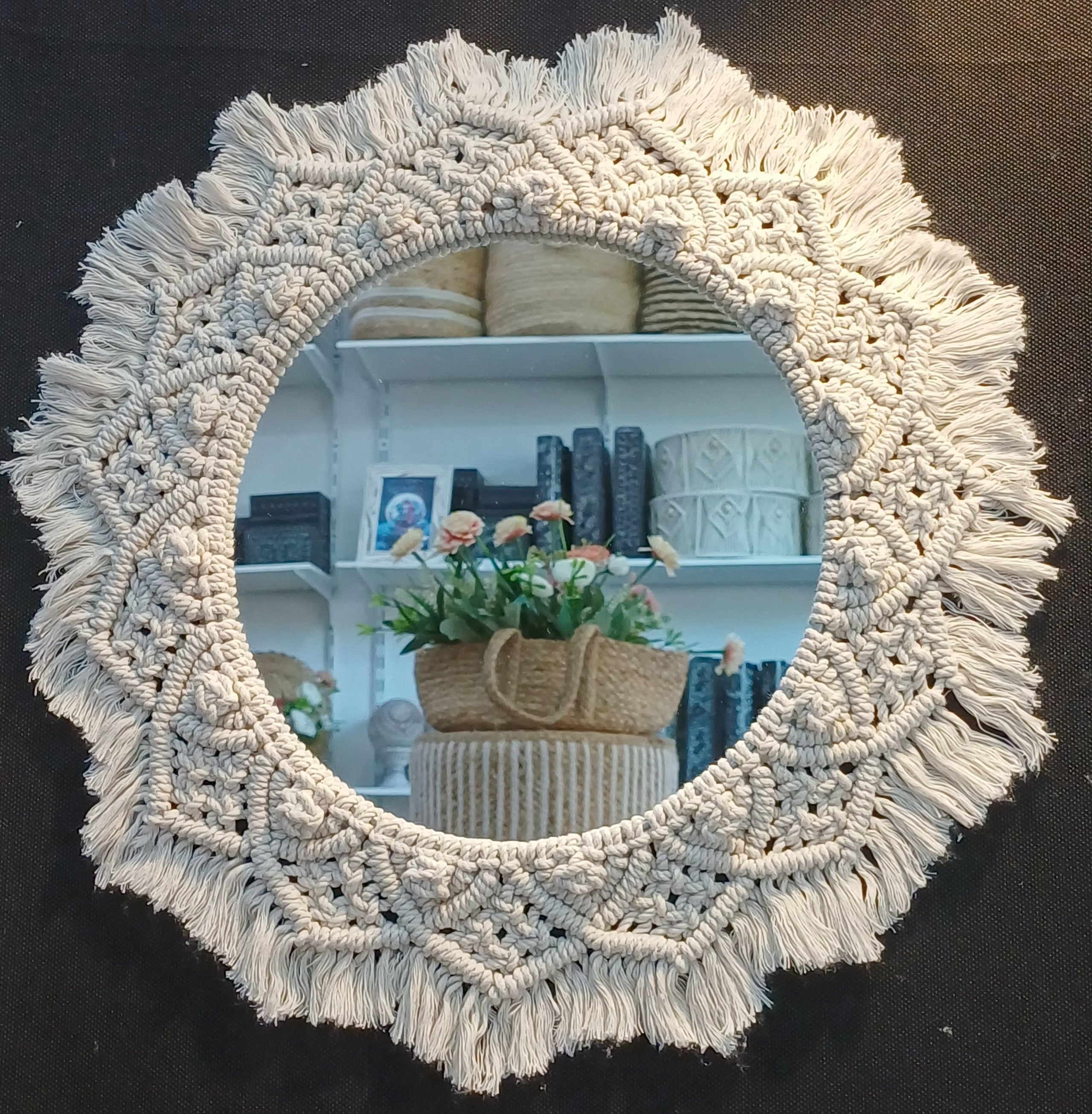Espejo Macramé Pequeño Blanco